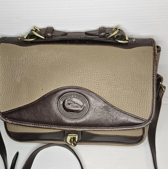 Vintage Dooney & Bourke Carrier Leather Satchel Taupe & Burnt Cedar Shoulder Bag